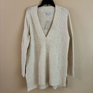 Chicos New Size 1 US‎ M Wool Blend Herringbone Knit Tunic Sweater Oatmeal Cream